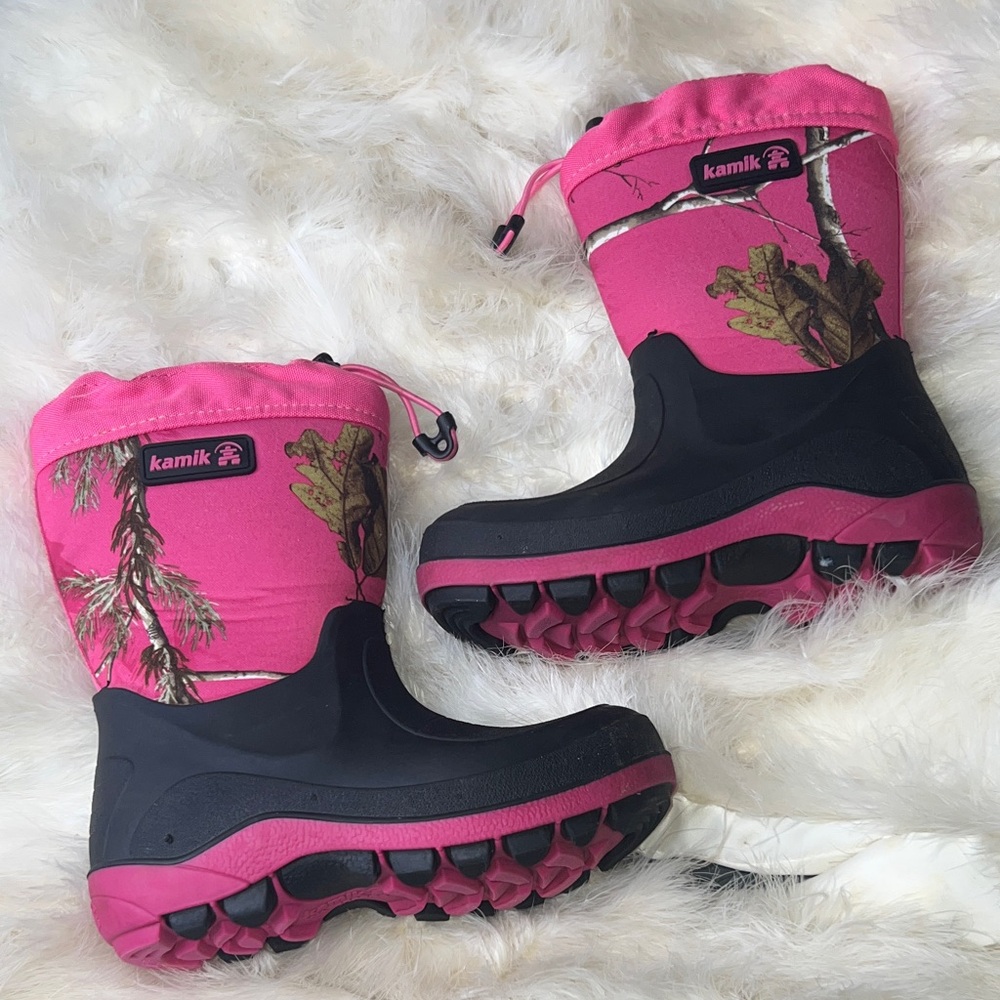 Kamik Hot Pink Stormin 2 Camo Kids Girls  Rubber Winter Snow Boots Rain water 12